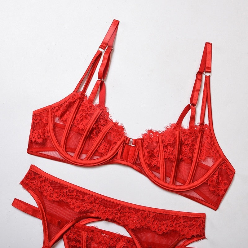 Houndstooth & floral lace balconette [Poppy Red] – The Pantry Underwear